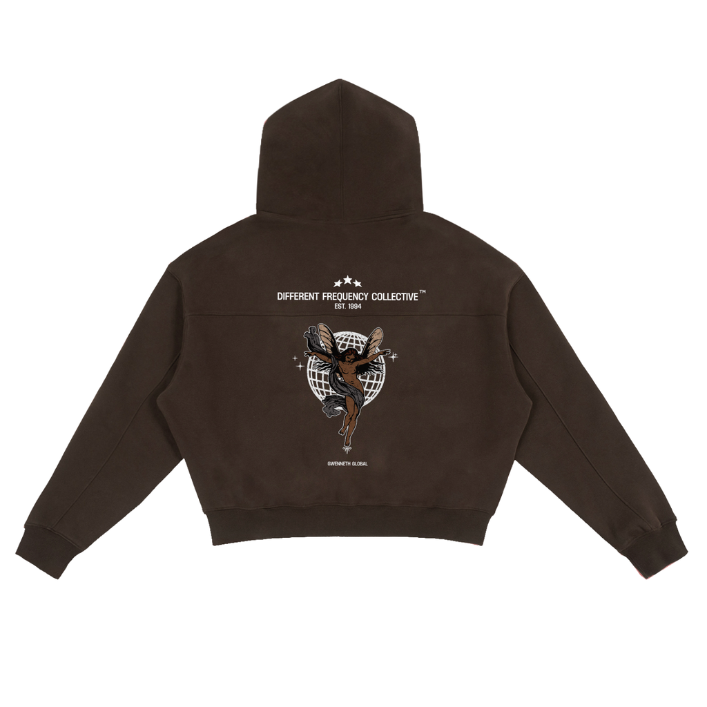 NEUROLOVE Brown Fleece Zip-Up Boxy Hoodie