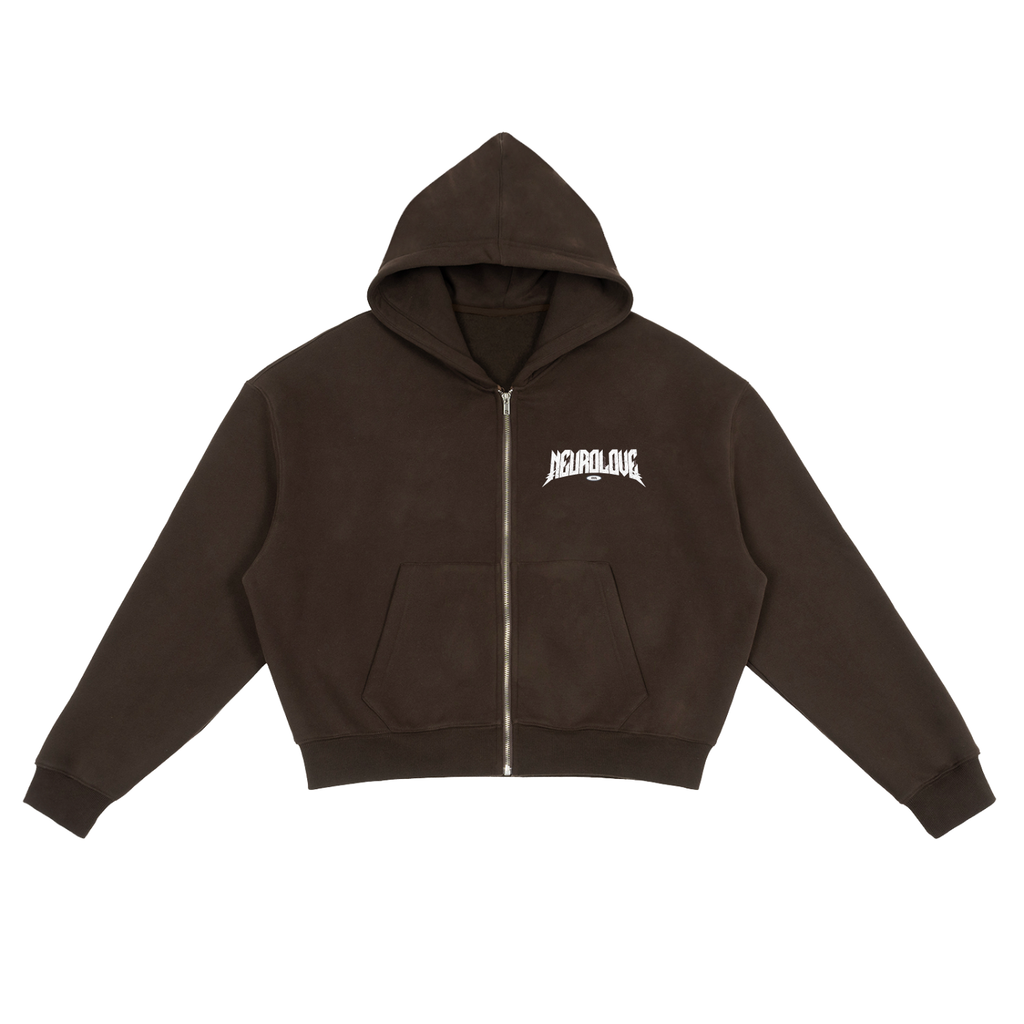 NEUROLOVE Brown Fleece Zip-Up Boxy Hoodie